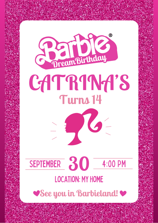 Editable Barbie Birthday Invitation Template | Pink Barbie Party Invite