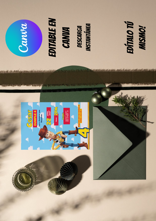 Invitación Toy Story Editable | Invitación Digital Canva | Fiesta Woody | Descarga Instantánea
