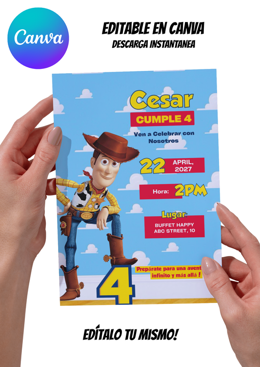 Invitación Toy Story Editable | Invitación Digital Canva | Fiesta Woody | Descarga Instantánea